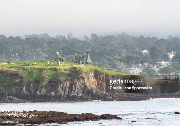 View across the shoreline to the cliffs along the 7th hole course during the second round of the AT&T Pebble Beach Pro-Am in Pebble Beach, CA on...