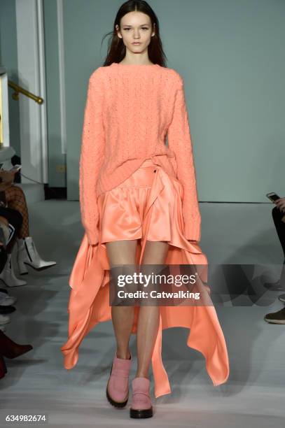 Model walks the runway at the Sies Marjan Autumn Winter 2017 fashion show during New York Fashion Week on February 12, 2017 in New York, United...