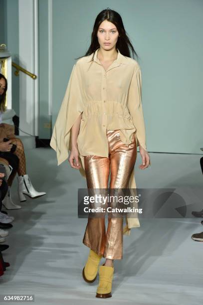 Model walks the runway at the Sies Marjan Autumn Winter 2017 fashion show during New York Fashion Week on February 12, 2017 in New York, United...