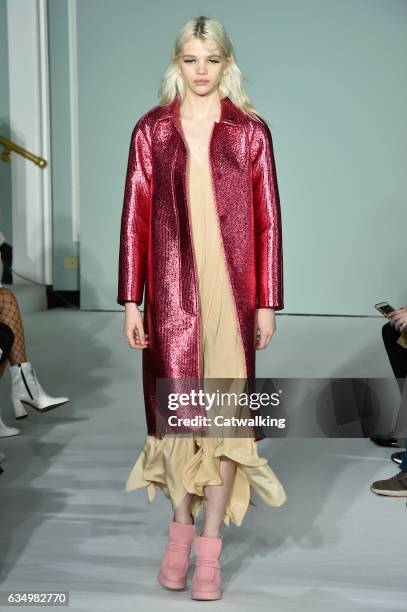 Model walks the runway at the Sies Marjan Autumn Winter 2017 fashion show during New York Fashion Week on February 12, 2017 in New York, United...