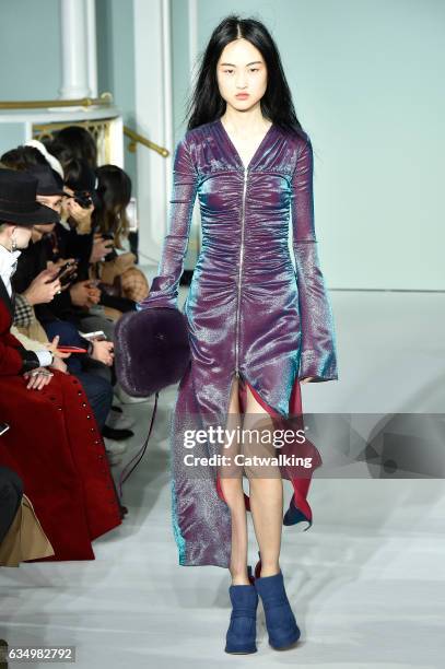 Model walks the runway at the Sies Marjan Autumn Winter 2017 fashion show during New York Fashion Week on February 12, 2017 in New York, United...