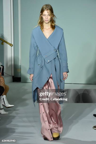 Model walks the runway at the Sies Marjan Autumn Winter 2017 fashion show during New York Fashion Week on February 12, 2017 in New York, United...