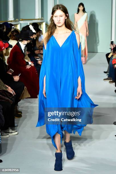 Model walks the runway at the Sies Marjan Autumn Winter 2017 fashion show during New York Fashion Week on February 12, 2017 in New York, United...