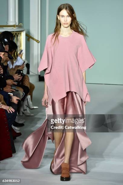 Model walks the runway at the Sies Marjan Autumn Winter 2017 fashion show during New York Fashion Week on February 12, 2017 in New York, United...