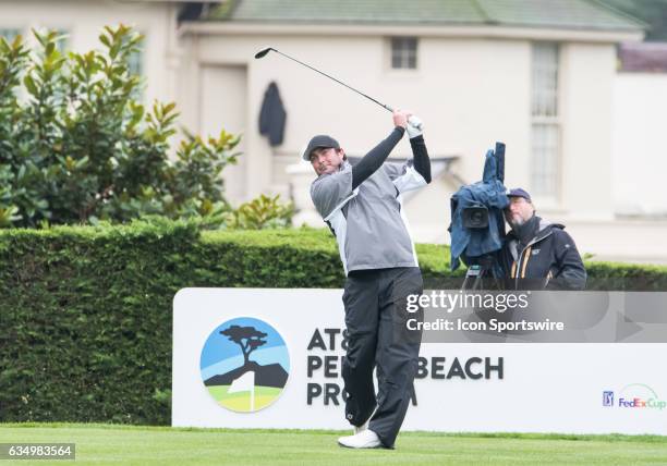 Steven Bowditch tees off from the 1st hole during the second round of the AT&T Pebble Beach Pro-Am in Pebble Beach, CA on Friday, February 10, 2017.