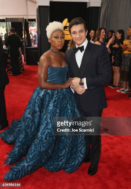 Actors Cynthia Erivo and Dean John-Wilson at The 59th Annual GRAMMY Awards at STAPLES Center on February 12, 2017 in Los Angeles, California.