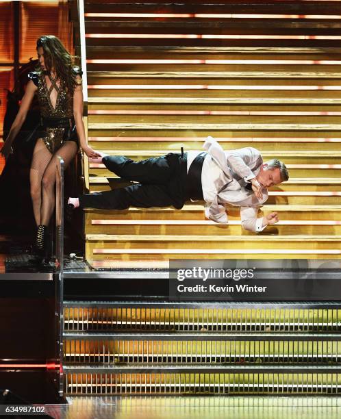 Host James Corden performs onstage during The 59th GRAMMY Awards at STAPLES Center on February 12, 2017 in Los Angeles, California.