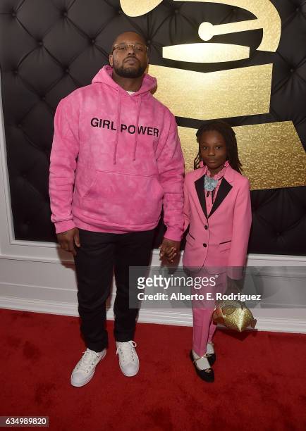 Hip Hop Artist Schoolboy Q and daughter Joy Hanley attend The 59th GRAMMY Awards at STAPLES Center on February 12, 2017 in Los Angeles, California.