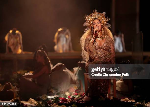 Singer Beyonce during The 59th GRAMMY Awards at STAPLES Center on February 12, 2017 in Los Angeles, California.
