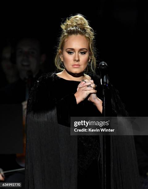 Recording artist Adele performs onstage during The 59th GRAMMY Awards at STAPLES Center on February 12, 2017 in Los Angeles, California.