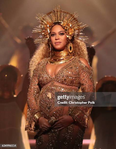 Singer Beyonce during The 59th GRAMMY Awards at STAPLES Center on February 12, 2017 in Los Angeles, California.