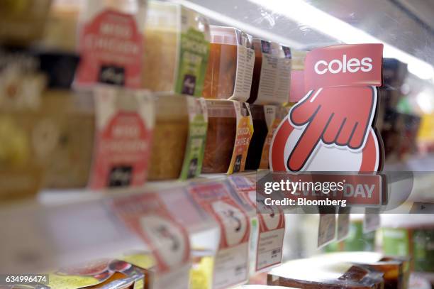 Tubs of soup sit on shelves at a Coles supermarket, operated by Wesfarmers Ltd., in the Richmond area of Melbourne, Australia, on Friday, Feb. 10,...