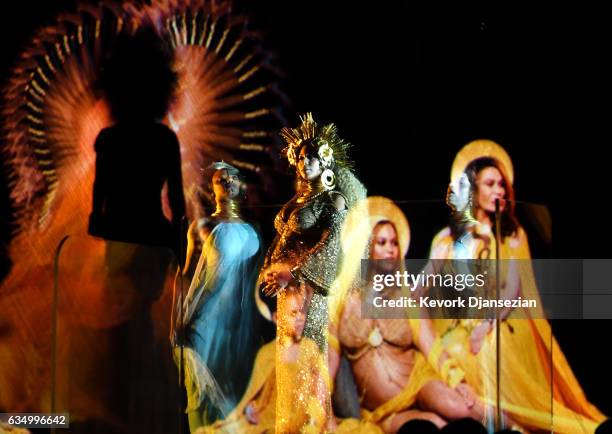 Recording artist Beyonce performs onstage during The 59th GRAMMY Awards at STAPLES Center on February 12, 2017 in Los Angeles, California.