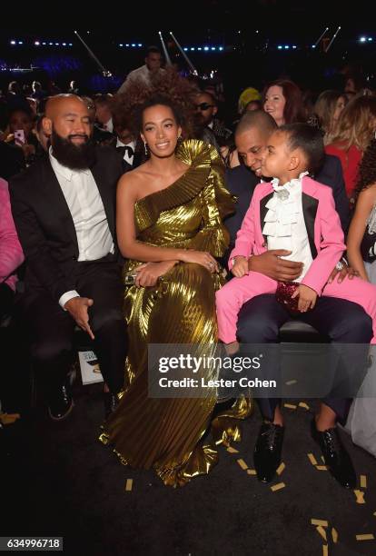 Alan Ferguson, Solange Knowles, Jay-Z and Blue Ivy Carter during The 59th GRAMMY Awards at STAPLES Center on February 12, 2017 in Los Angeles,...