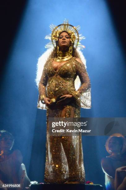 Beyonce performs onstage during The 59th GRAMMY Awards at STAPLES Center on February 12, 2017 in Los Angeles, California.