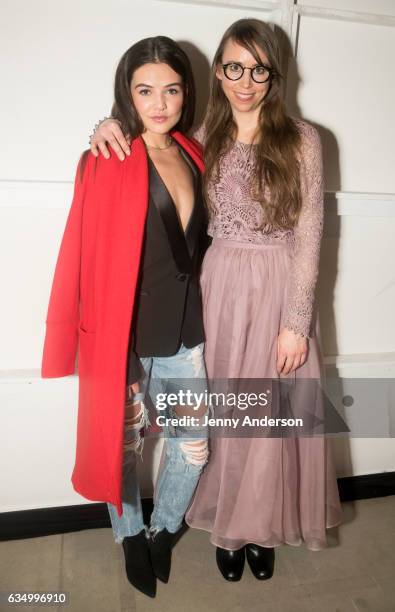 Danielle Campbell and Leanne Marshall backstage at the Leanne Marshall show during New York Fashion Week at Gallery 2, Skylight Clarkson Sq on...