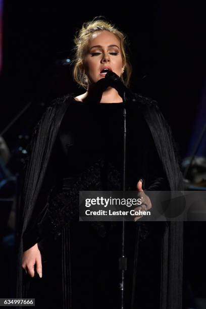 Singer-songwriter Adele performs George Michael tribute onstage during The 59th GRAMMY Awards at STAPLES Center on February 12, 2017 in Los Angeles,...