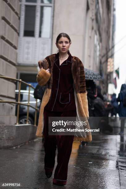 Ruthie Friedlander is seen attending Victoria Beckham during New York Fashion Week wearing a fur coat and velvet outfit on February 12, 2017 in New...