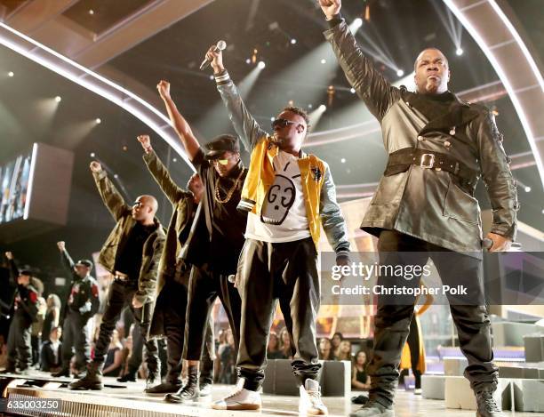 Hip Hop Artists Q-Tip and Busta Rhymes of A Tribe Called Quest and Busta Rhymes during The 59th GRAMMY Awards at STAPLES Center on February 12, 2017...