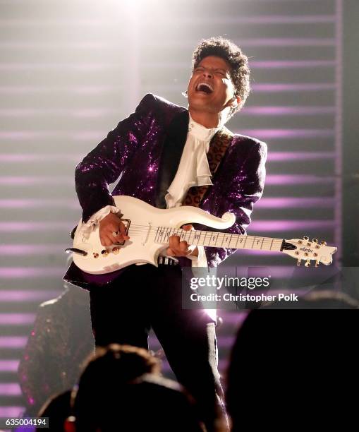 Musician Bruno Mars during The 59th GRAMMY Awards at STAPLES Center on February 12, 2017 in Los Angeles, California.