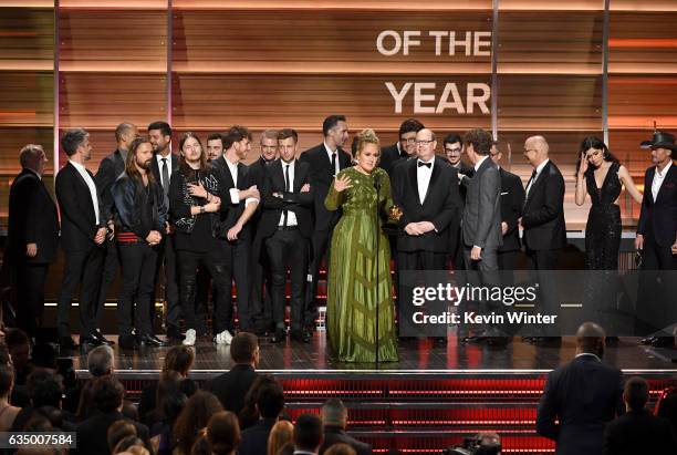 Recording artist Adele accepts the Album Of The Year award for '25' onstage during The 59th GRAMMY Awards at STAPLES Center on February 12, 2017 in...