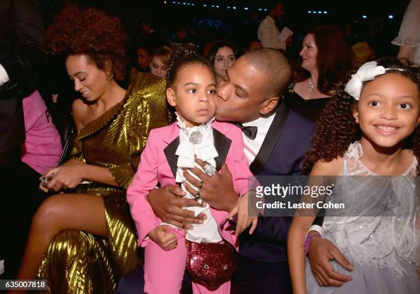 Singer Solange Knowles, Blue Ivy Carter, hip hop artist Jay-Z and Guest during The 59th GRAMMY Awards at STAPLES Center on February 12, 2017 in Los...