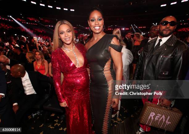 Singer Beyonce, actress Laverne Cox and producer Mike Will Made-It during The 59th GRAMMY Awards at STAPLES Center on February 12, 2017 in Los...
