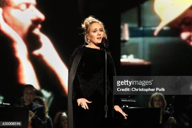 Singer Adele during The 59th GRAMMY Awards at STAPLES Center on February 12, 2017 in Los Angeles, California.