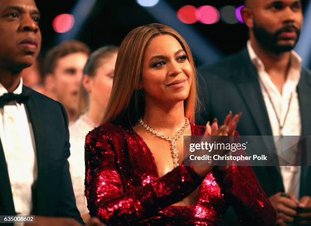 Hip Hop Artist Jay-Z and singer Beyonce during The 59th GRAMMY Awards at STAPLES Center on February 12, 2017 in Los Angeles, California.