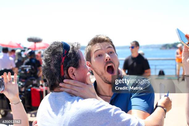 Scott Clifton hams it up on set of Bold and the Beautiful on February 13, 2017 in Sydney, Australia.