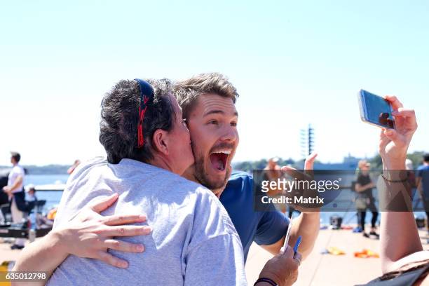 Scott Clifton hams it up on set of Bold and the Beautiful on February 13, 2017 in Sydney, Australia.