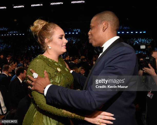 Adele and Jay Z during The 59th GRAMMY Awards at STAPLES Center on February 12, 2017 in Los Angeles, California.