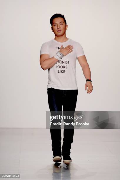 Designer Prabal Gurung walks the runway at the Prabal Gurung collection during February 2017 New York Fashion Week at Gallery 1, Skylight Clarkson Sq...