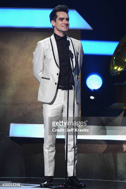 Singer Brendon Urie onstage at the Premiere Ceremony during the 59th GRAMMY Awards at Microsoft Theater on February 12, 2017 in Los Angeles,...