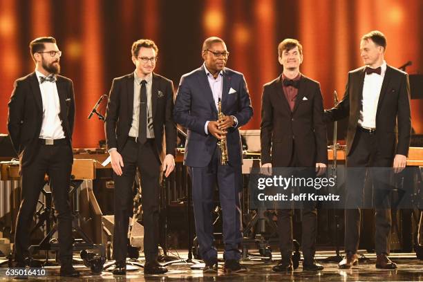 Third Coast Percussion perform onstage at the Premiere Ceremony during the 59th GRAMMY Awards at Microsoft Theater on February 12, 2017 in Los...