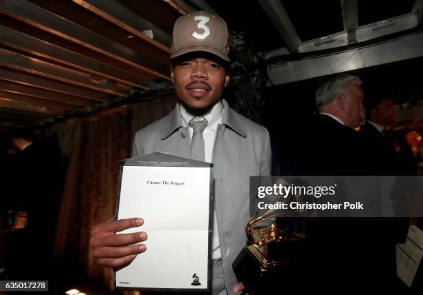 Hip-Hop Artist Chance The Rapper attends The 59th GRAMMY Awards at STAPLES Center on February 12, 2017 in Los Angeles, California.