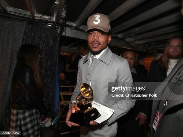 Hip-Hop Artist Chance The Rapper attends The 59th GRAMMY Awards at STAPLES Center on February 12, 2017 in Los Angeles, California.