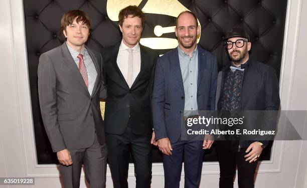 Andy Ross, Damian Kulash, Dan Konopka and Tim Nordwind of the band OK Go attend The 59th GRAMMY Awards at STAPLES Center on February 12, 2017 in Los...