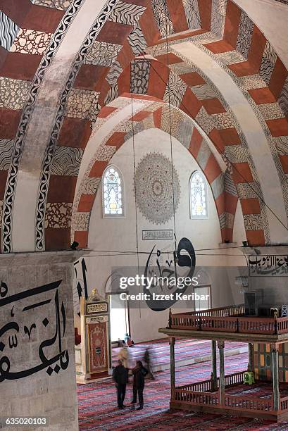 interior view of old mosque in edirne - edirne stock pictures, royalty-free photos & images