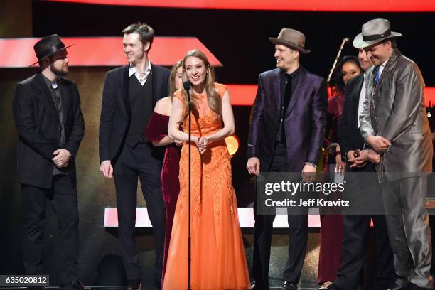 Members of the O'Connor Band accept the Best Bluegrass Album award at the Premiere Ceremony during The 59th GRAMMY Awards at Microsoft Theater on...
