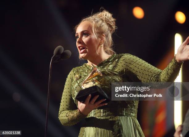 Singer Adele during The 59th GRAMMY Awards at STAPLES Center on February 12, 2017 in Los Angeles, California.