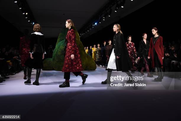 Models walk the runway during the finale at the Altuzarra Runway Show during New York Fashion Week at Spring Studios on February 12, 2017 in New York...