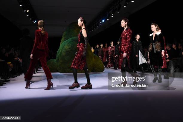 Models walk the runway during the finale at the Altuzarra Runway Show during New York Fashion Week at Spring Studios on February 12, 2017 in New York...