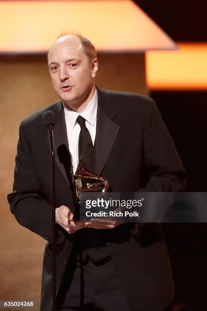 Producer David Frost accepts the Producer of the Year, Classical award onstage at the Premiere Ceremony during the 59th GRAMMY Awards at Microsoft...