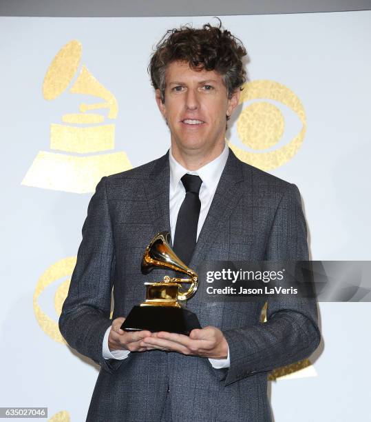 Producer Greg Kurstin poses in the press room at the 59th GRAMMY Awards at Staples Center on February 12, 2017 in Los Angeles, California.