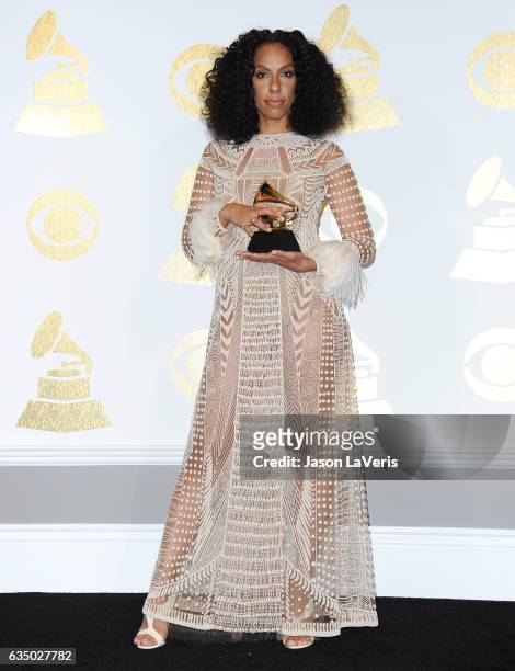 Director Melina Matsoukas poses in the press room at the 59th GRAMMY Awards at Staples Center on February 12, 2017 in Los Angeles, California.