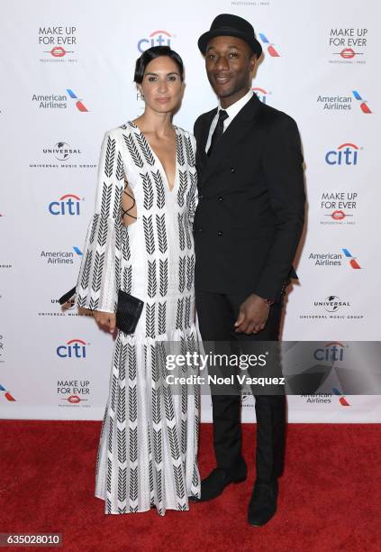 Singer-songwriter Aloe Blacc and rapper Maya Jupiter arrive at Universal Music Group 2017 Grammy after party presented by American Airlines and Citi...