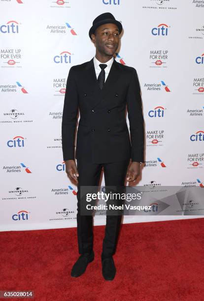 Singer-songwriter Aloe Blacc arrives at Universal Music Group 2017 Grammy after party presented by American Airlines and Citi at the Ace Hotel on...