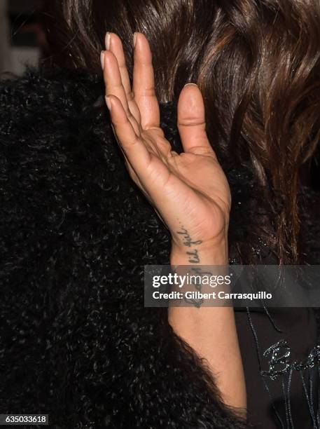 Actress Priyanka Chopra, tattoo detail, is seen arriving to Prabal Gurung collection during, New York Fashion Week: The Shows at Gallery 1, Skylight...