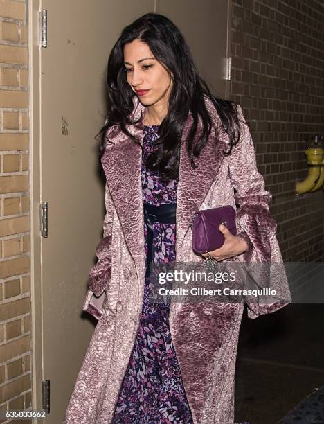 Political figure Huma Abedin is seen arriving to the Prabal Gurung collection during February 2017 New York Fashion Week at Gallery 1, Skylight...